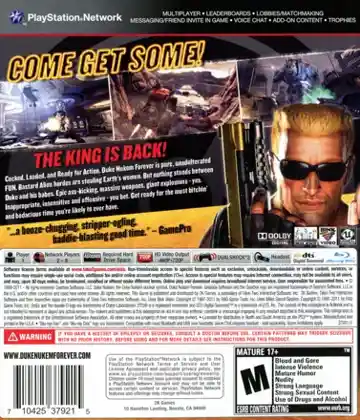 Duke Nukem Forever (USA) (v1.03) (Disc) (Update) box cover back